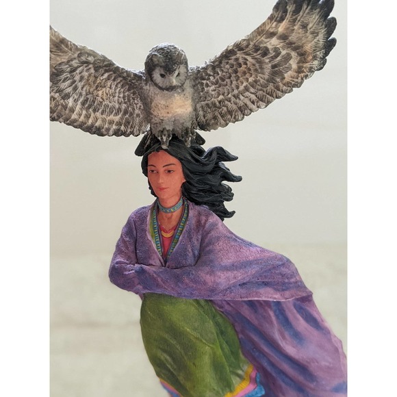 pacific owl native girl in purple robe statue figurine STUMP OF TREE - Picture 2 of 5